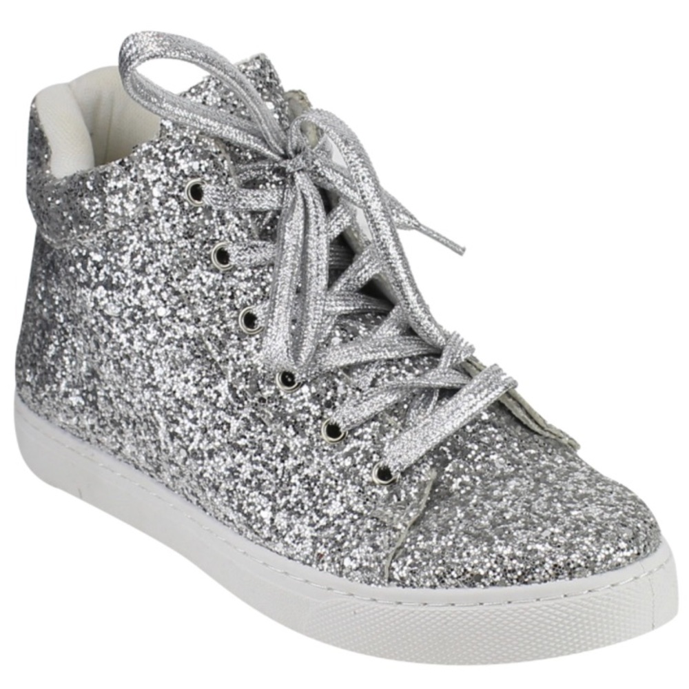 Silver Sequin Sneakers Lace Up High Tops Bling